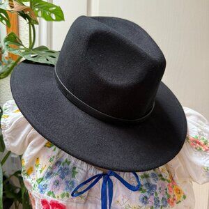Pre-owned Free People Black 100% Wool Pinch Front Western Hat